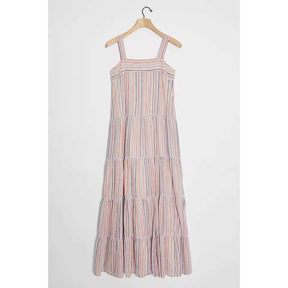 Anthropologie Sundry Luna Tiered Midi Dress Striped Pastel Beach Resortwear 2